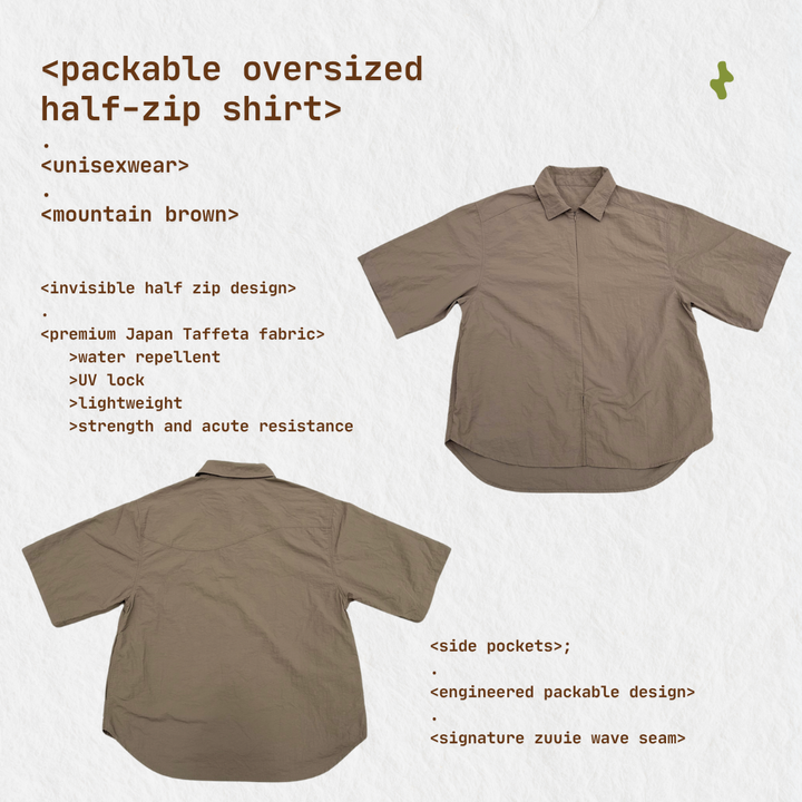 Packable oversized half-zip shirt - unisex | Mountain brown
