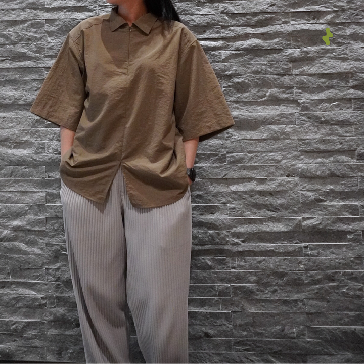 Packable oversized half-zip shirt - unisex | Mountain brown