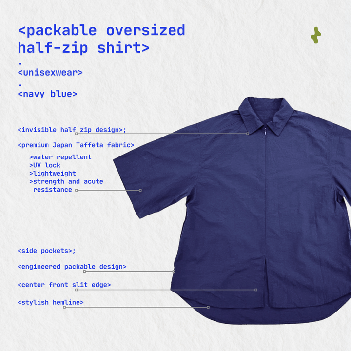 Packable oversized half-zip shirt - unisex | Navy Blue